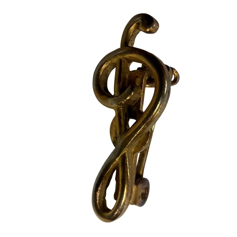Vintage Gold Tone Treble Clef Music Note Brooch Pin